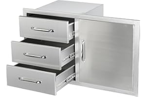 SGOLAN Outdoor Kitchen Door Drawer Combo Cabinet 38.1W x 22.6H x 20.8D BBQ Access Door&Triple Drawers Combo, Stainless Steel Handles for Outdoor Kitchen Island