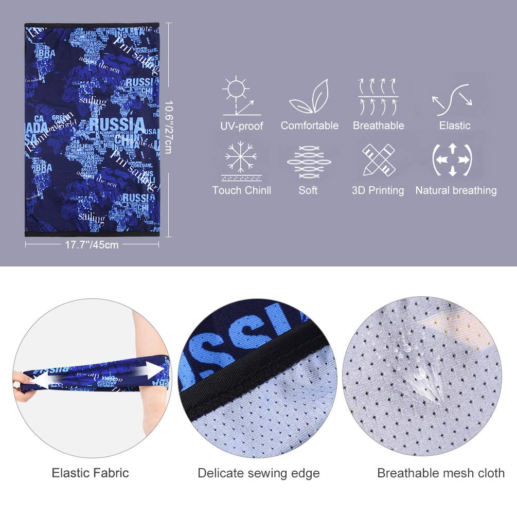 VBIGER Face Bandana Mask, Headwear, Neck Gaiter, Head Wrap, Headband,Scarf for Men and Women, with UV Protection & Unique Ear Loop