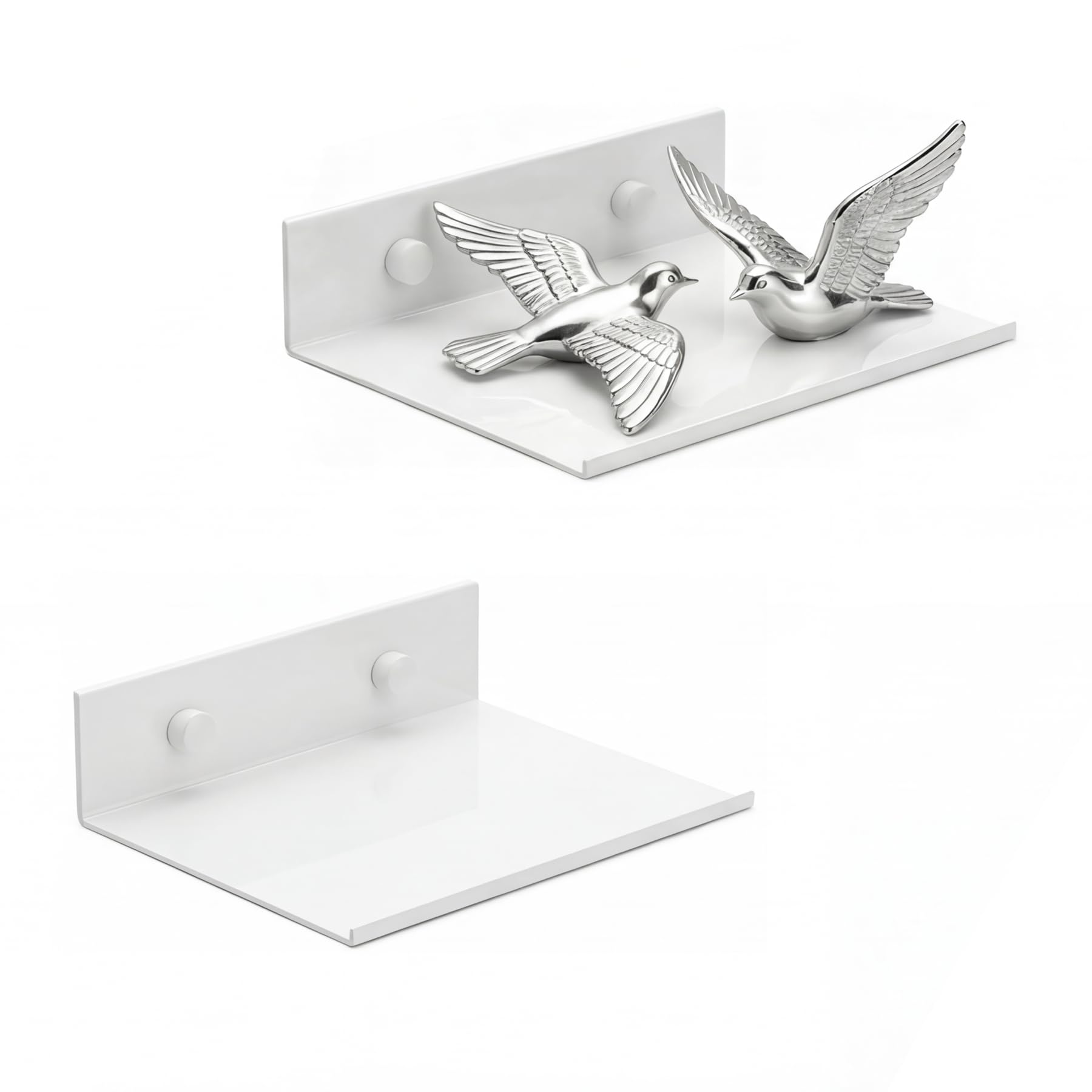 Z metnal Small Floating Shelves, Mini Metal Display Shelf for Collection Action Figures, 150mm Decor Wall Shelf, Aluminum, Wall Mounted, White, 6 inch, 2 Pack