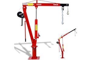 DAFRIGIC Hydraulic Pickup Truck Crane with Hand Winch - 2000 lb Capacity, 360° Rotation & Extendable Boom, 5" to 82.5" Lift Range, Heavy-Duty Jib Hoist for Truck Bed Loading & Lifting, Red