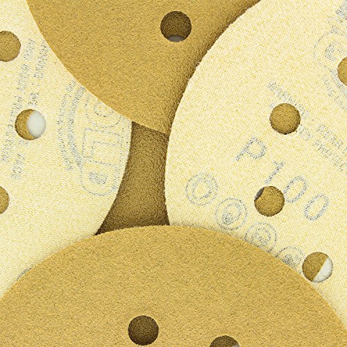 DuraGold Premium 5" Gold Sanding Discs 100 Grit (Box of 50) 8 Hole