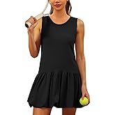 Fisoew Womens Athletic Dresses with Shorts & Pockets Backless Tennis Golf Mini Dress Bubble Hem Workout Active Outfits