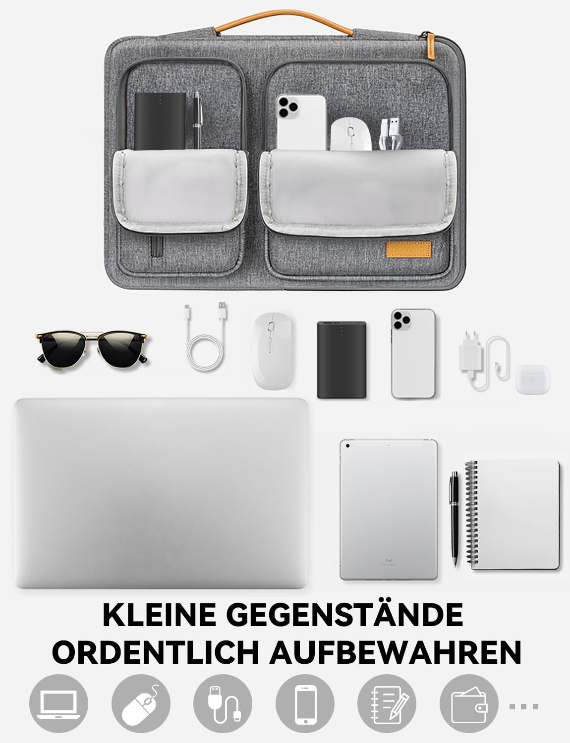 DOMISO Laptoptasche Laptop Hülle Tasche für 16 Zoll MacBook Pro 16 M5(2026)/M4(2025)/M3/M2/M1/Max,15,6 zoll Laptophülle Damen Wasserdicht Notebook Sleeve Case Bag Schutzhülle mit Griff,Grau 4