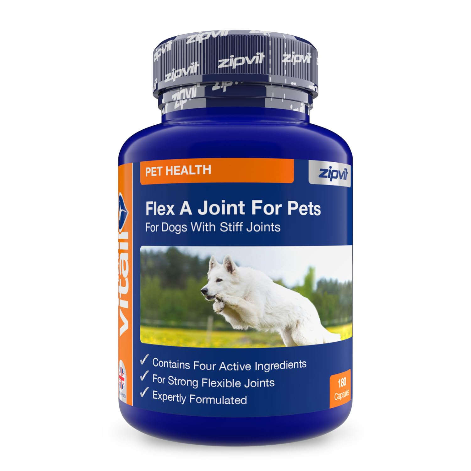 Zipvit Flex A Joint Dog Joint Supplements, Glucosamine for Dogs with Chondroitin, MSM & Vitamin C | Hip & Joint Support for Active & Aging Dogs, 180 Split & Pour Capsules