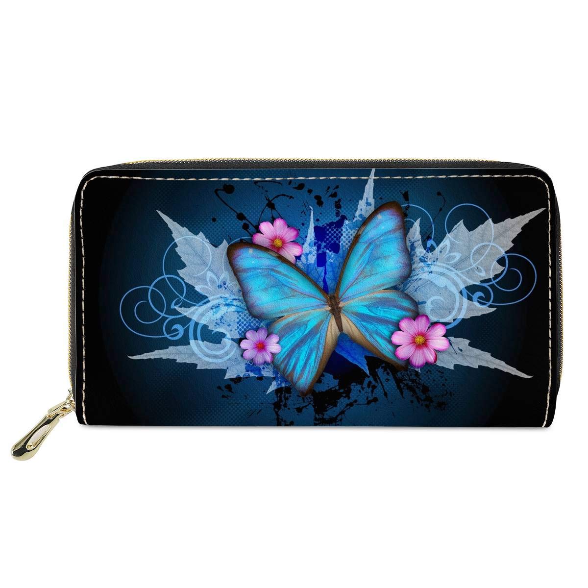 spArt Butterfly Print Women PU Leather Long Wallet Clutch Bag Zipper Travel Purse with Coin Compartment