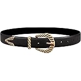 XZQTIVE Western Belt for Women, Modern Rodeo Cowboy Cowgirl Belts, Country Leather Belt Gold Buckle
