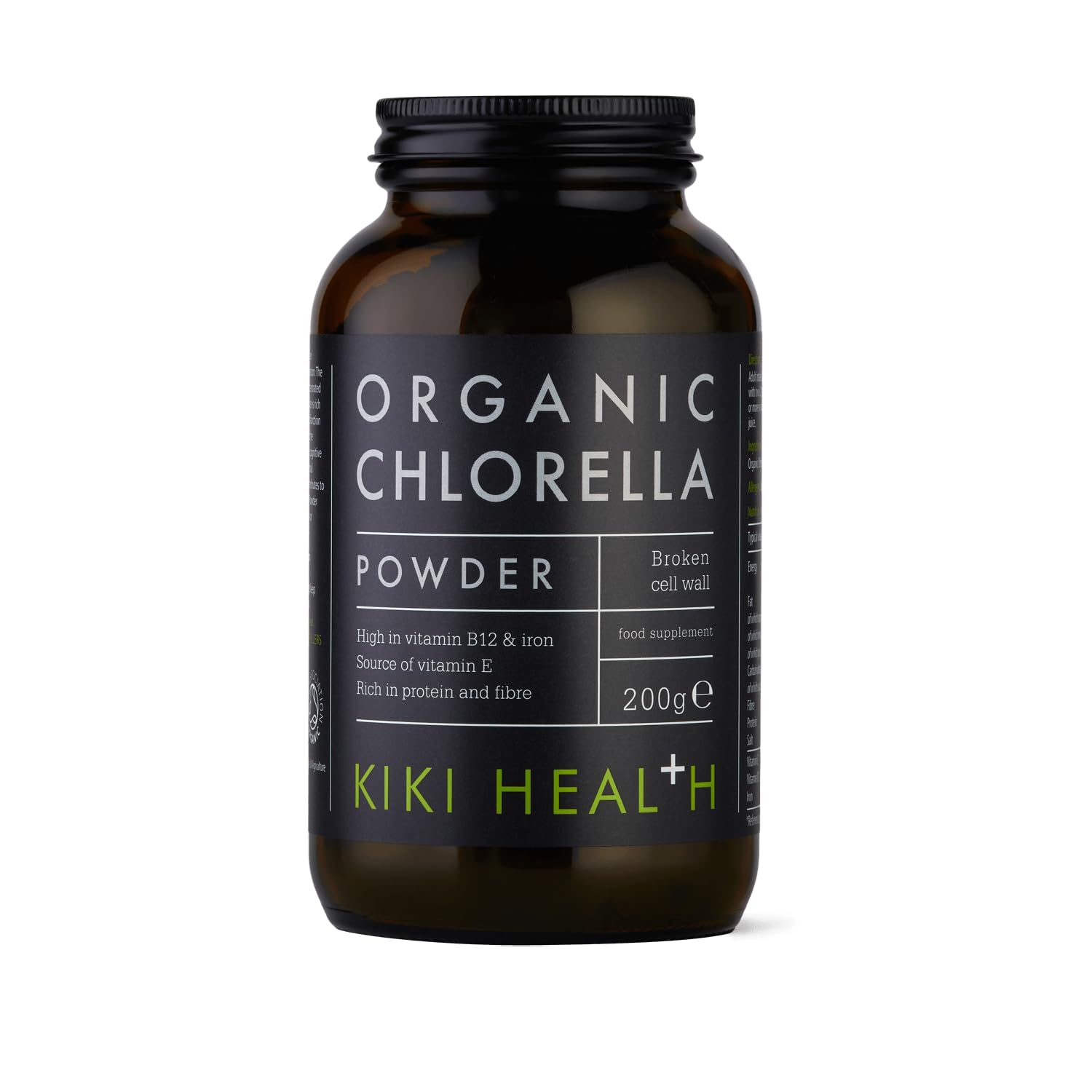 KIKI Health Organic Chlorella Powder | Broken Cell Wall for Optimal Digestion | Vegan-Friendly & 100% Organic, No Binders, Artificial Colours or Fillers | Source of Vitamin E & High Vitamin B12-200g