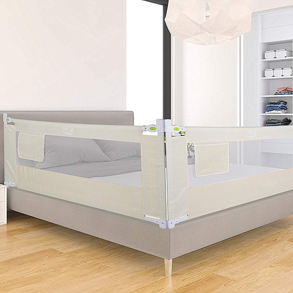 Baby Bettgitter Bettschutzgitter Rausfallschutz Bettfallschutz Kinder 200 cm Kinderbettgitter Babybettgitter mit Gitter Rausfallschutz Boxspringbett für Alle Matratzen Massivholzbetten Beige