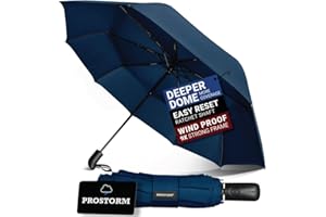 Prostorm Vented Travel Umbrella | Strong Compact Windproof Umbrella | Top Pick by Wirecutter 2025 | Deep Dome Coverage | Auto Open/Close | Portable Pop Up with Large Coverage | Fits Car & Backpack