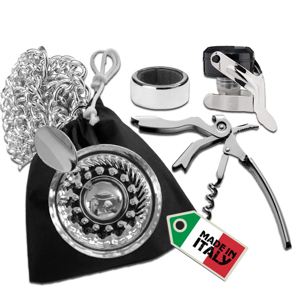 Euposia - Tastevin Professional Sommelier - Chrome Kit - Complete with Neck Chain and Protective Pouch, Sommelier Corkscrew and Accessories