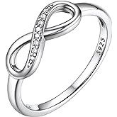 Bestyle Simple S925 Sterling Silver Infinity Rings Cubic Zirconia Rings, Nice Cute BFF Friendship Rings, Dainty Eternity Promise Wedding Bands Perfect Every Day Ring, Size 4-12, Words Engavable