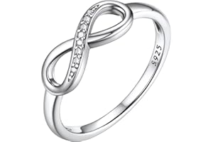 Bestyle Simple S925 Sterling Silver Infinity Rings Cubic Zirconia Rings, Nice Cute BFF Friendship Rings, Dainty Eternity Promise Wedding Bands Perfect Every Day Ring, Size 4-12, Words Engavable