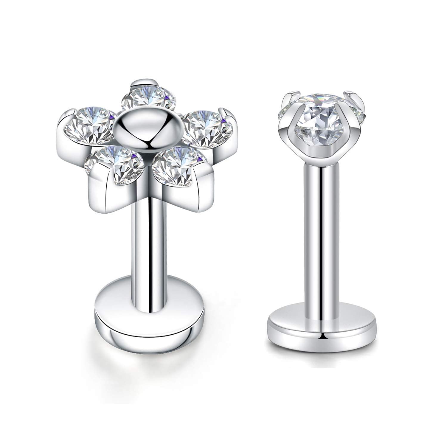 hengkaixuan 10mm 16G G23 Titanium Cartilage Earring Piercing Studs Internally Threaded Labret Jewellery