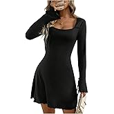 winkbay Women's Bell Long Sleeve Mini Dress Square Neck Bodycon Party Club Dresses Going Out Outfits