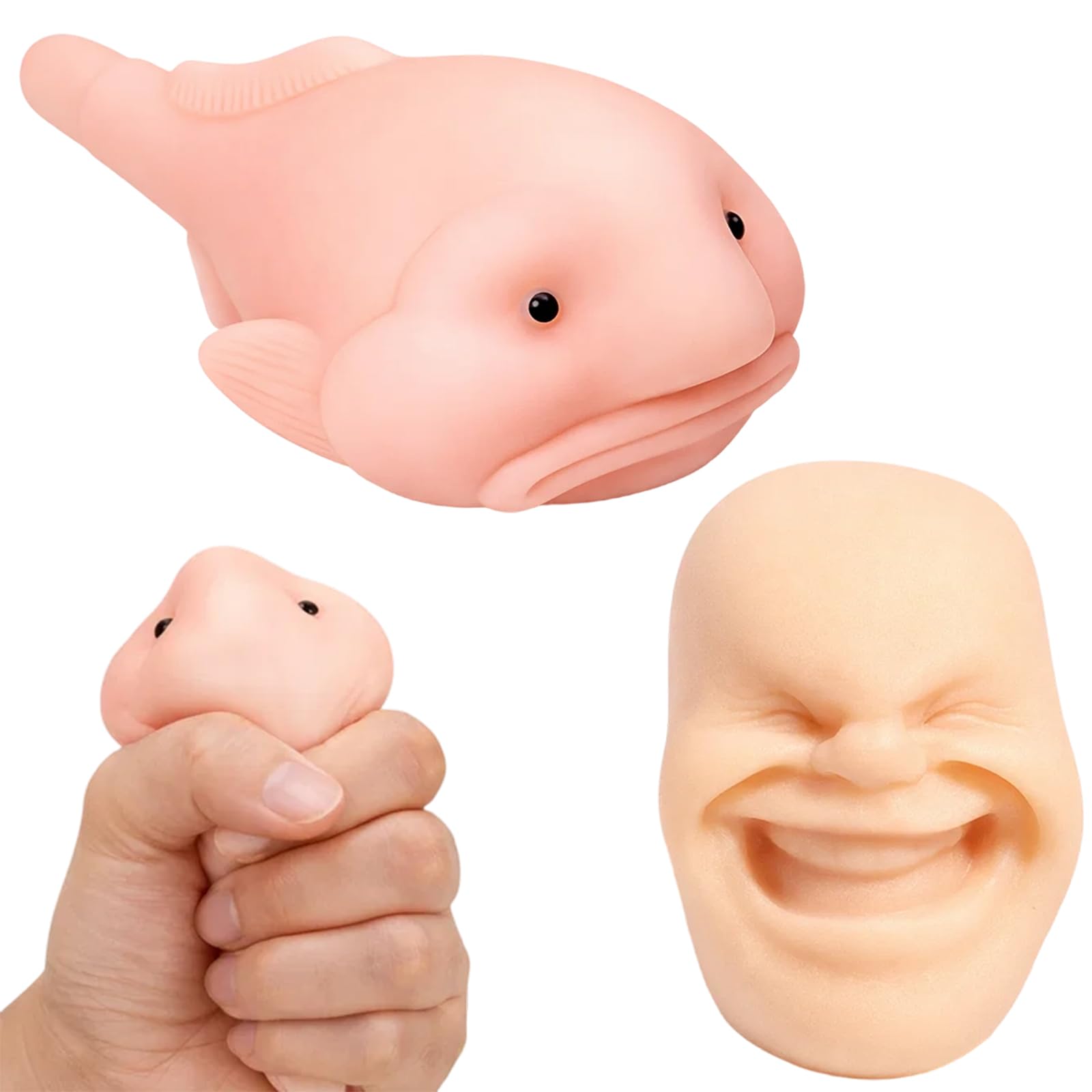 2 Pack Stress Recude Toys Adults, Squishy Toys - Funny Blobfish & White Face Emotion Squeeze Balls for Recude Anxiety, Fidget Sensory Gifts for Office, Home
