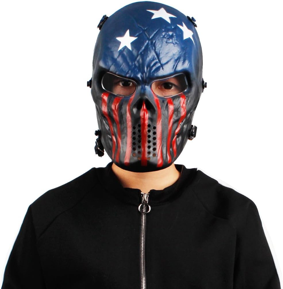 Anyoupin Paintball Mask, Skull Skeleton Full Face Airsoft Mask with Clear Lens Army Fans Supplies M06 Tactical Mask for Halloween Paintball BB Gun CS Game Cosplay and Masquerade Party (Captain) : Sports & Outdoors