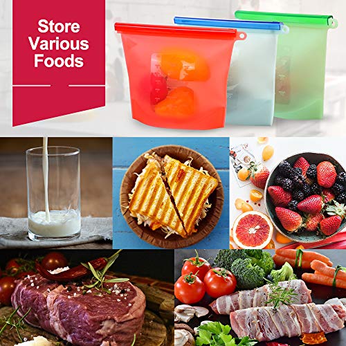 Chrider Reusable Silicone Food Storage Bags (Set of 6) - 3xLarge 50oz, 3xMedium 30oz, Leakproof Food Grade Silicone bags for Vegetable, Liquid, Snack, Meat, Sandwich