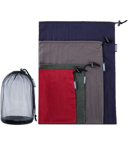 Alemon Stuff Sack Set von 3 leichte Nylon Mesh Drawstring Storage Bag für Reisen Wandern