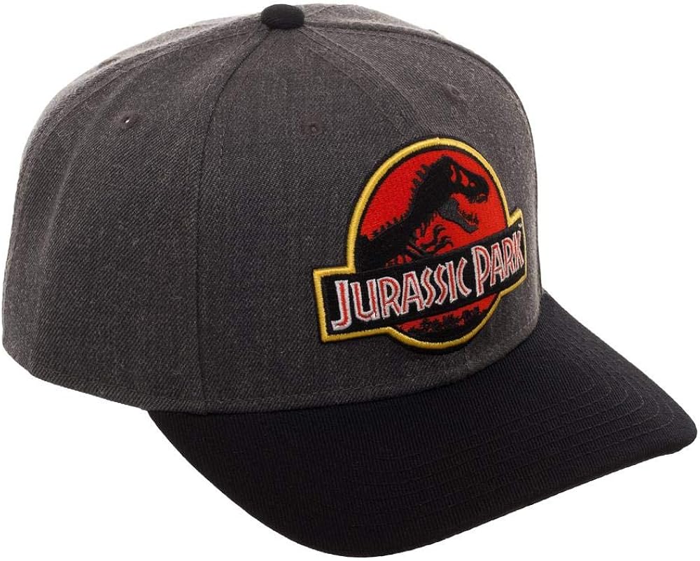 Jurassic Park Vintage Logo Snapback Hat with Pre-Curved Bill: Clothing