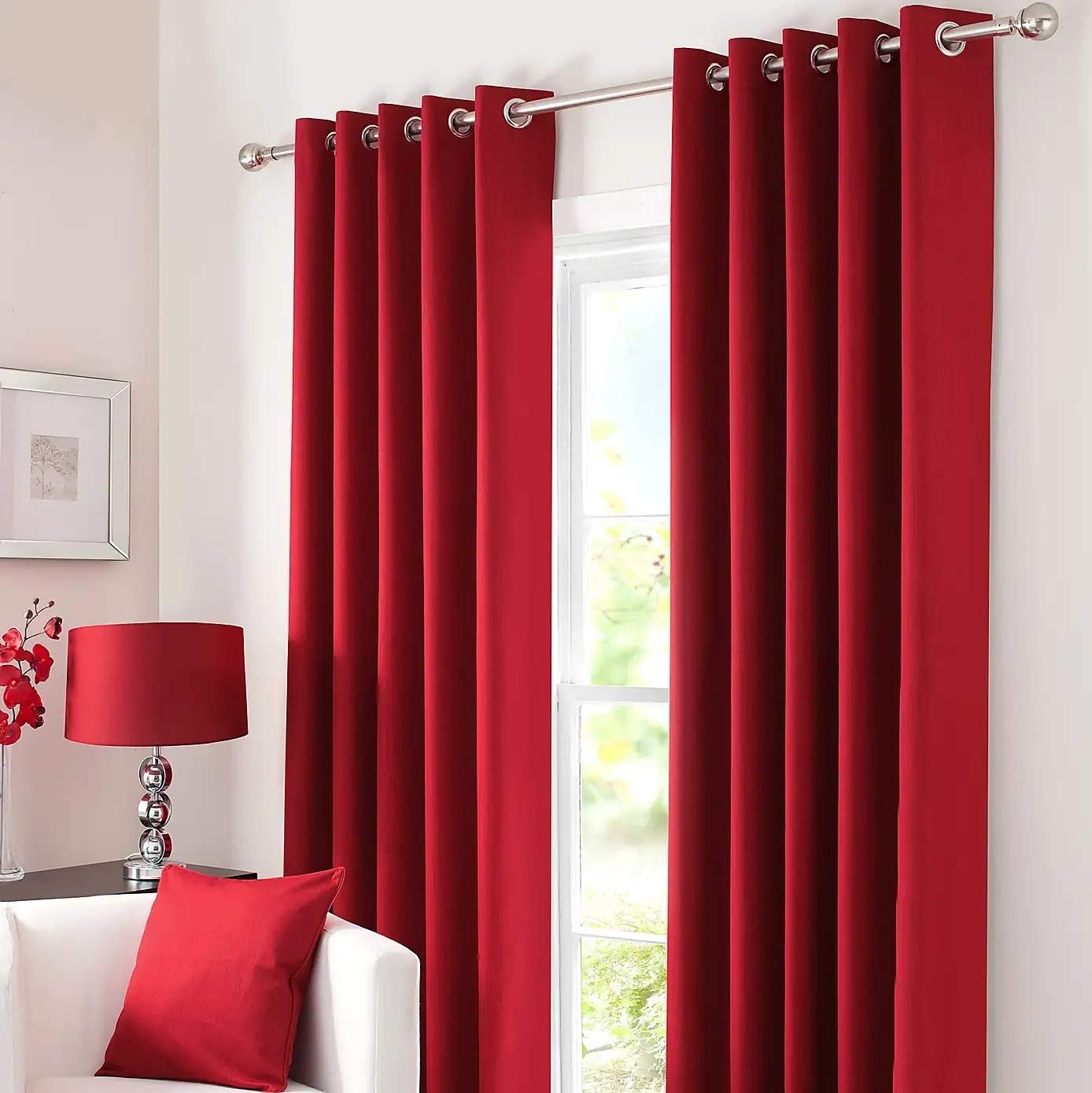 Kinfolk Textile Blackout Thermal Eyelet Ring Top Insulated Pair of Curtains Including 2 Tiebacks (Red, 66" x 90")