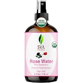 SVA ORGANICS Rose Water, Glass Bottle with Spray, 4 Fl Oz (118 ml) | Floral Aroma Rose Water, Facial Mist, Skin Hydration, Toner, Makeup Prep, Hair Care, Body Mist, Linen Spray &amp; Daily Skin Care