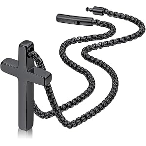 FaithHeart Cross Necklace for Men Waterproof Minimalist Fashion Jewelry | Silver Black Gold Stainless Steel Plain Cross Penda
