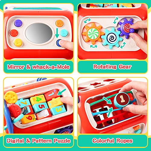 CUTE STONE Baby Activity Cube Toy, Sensory & Montessori Toys for Toddlers, Learning Cube Toys with Music & Lights，Baby Sensory Fine Motor Skills Developmental Toys, First Birthday Gift for Kids