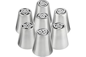 Piping Tips, 7 Pcs Large Flower Icing Cake Frosting Piping Tip Stainless Steel Floral Flower Icing Tips Kit for Cake Decorati