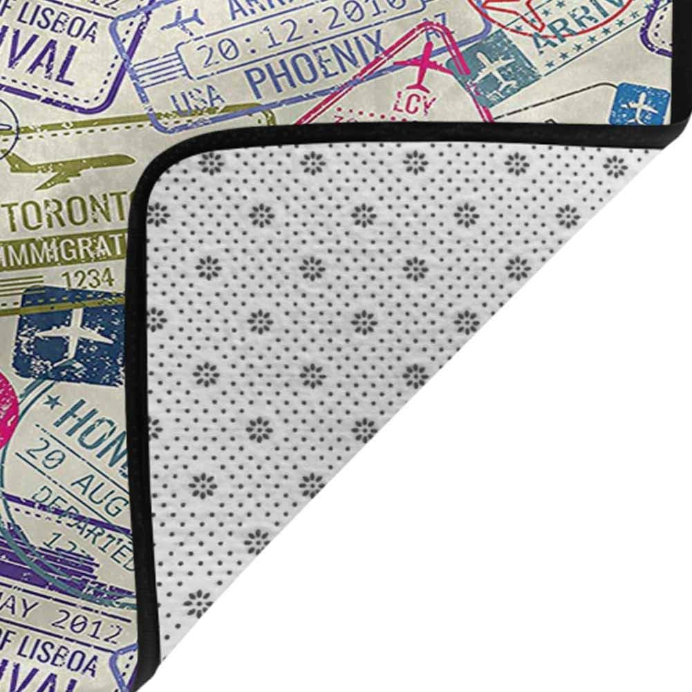 Travel Doormats Passport Stamps Cities Area Rug for Living Room Soft Child Bedroom Mat 2 x 4 Feet