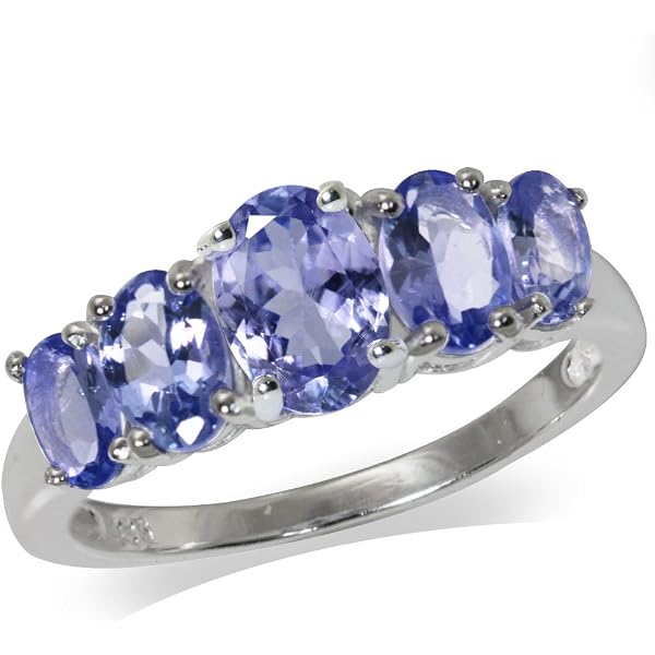 Bague Argent 925 Plaqué Or Blanc Avec Tanzanites Et CZ - Taille 56/57, Neuve