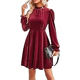 Jayscreate Women's 2023 Velvet Dress Elastic Waistline Fall Long Sleeve Wedding Guest Short Wrap Tunic Formal Dress