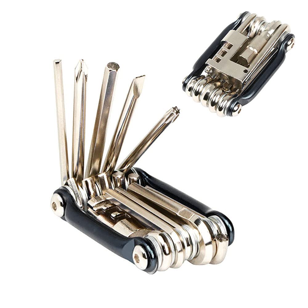 QitinDasen Professional 11 in 1 Multifunctional Bike Repair Tool, Portable Foldable Bicycle Repair Tool, Mini Stainless-Steel Bike Repair & Maintenance Tool Kit (Black)