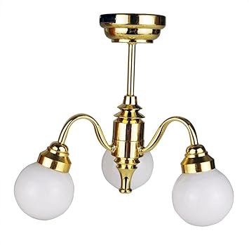 1 12 Dolls House Miniature Led Ceiling Light Brass Chandelier 3