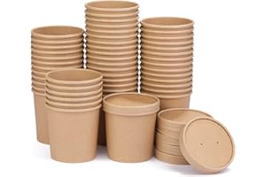 Wuadua 16 oz 50 Pack Pack Paper Soup, Foods or Ice Cream Containers with Lids, Disposable Paper Food Cups, Soup Storage, Ice Cream Cups, Great For Restaurants or To-Go Lunch