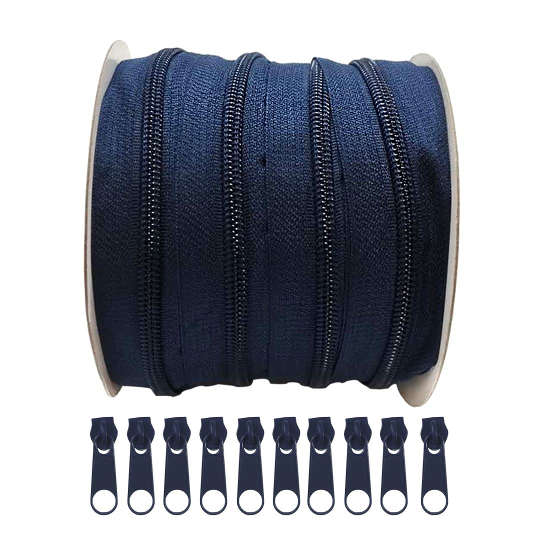 J & C 1 Rolls 25 m #5 Continuous Nylon Zippers, with 10 Metal Sliders for Sewing, Craft Bags, Tent, (25 m x 32 mm) (330), blue