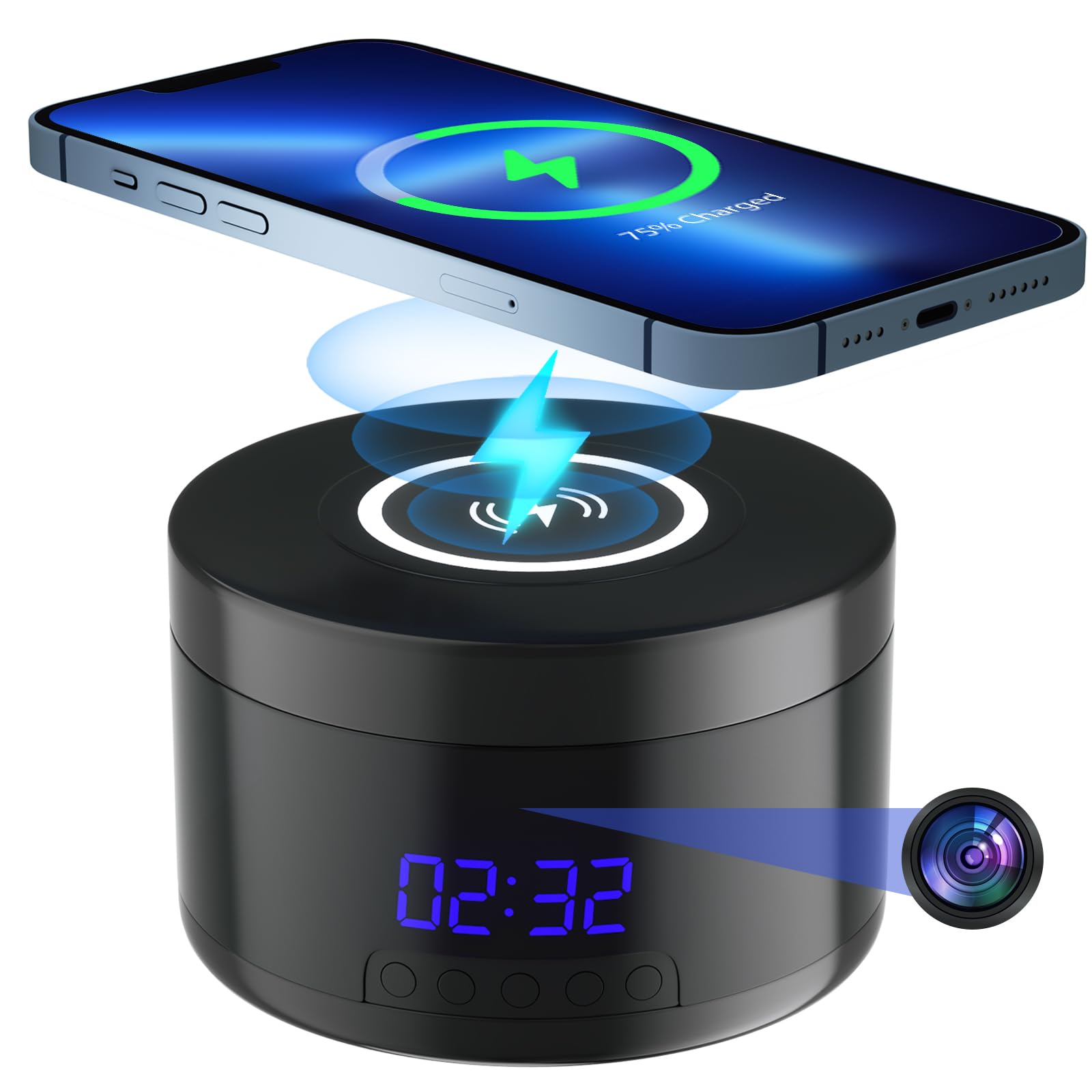Photo 1 of Indoor Camera with Clock and Wireless Charging, 1080P WiFi Cameras for Home, Security Camera with Motion Detection, Night Vision, Local & Cloud Storage,with APP (Black)
