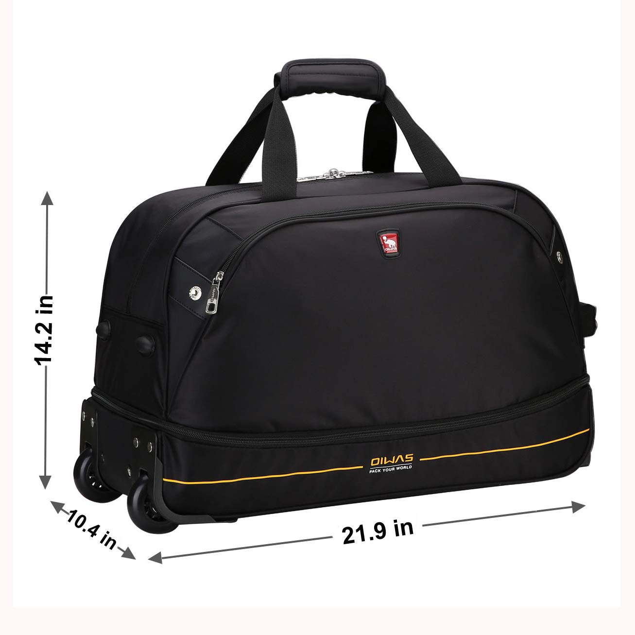 OIWAS Small Rolling Duffle Bag with Wheels Travel 22 inch Carry On Luggage Tote Unisex-Adult Short Term Trips Expandable 50L to 60L
