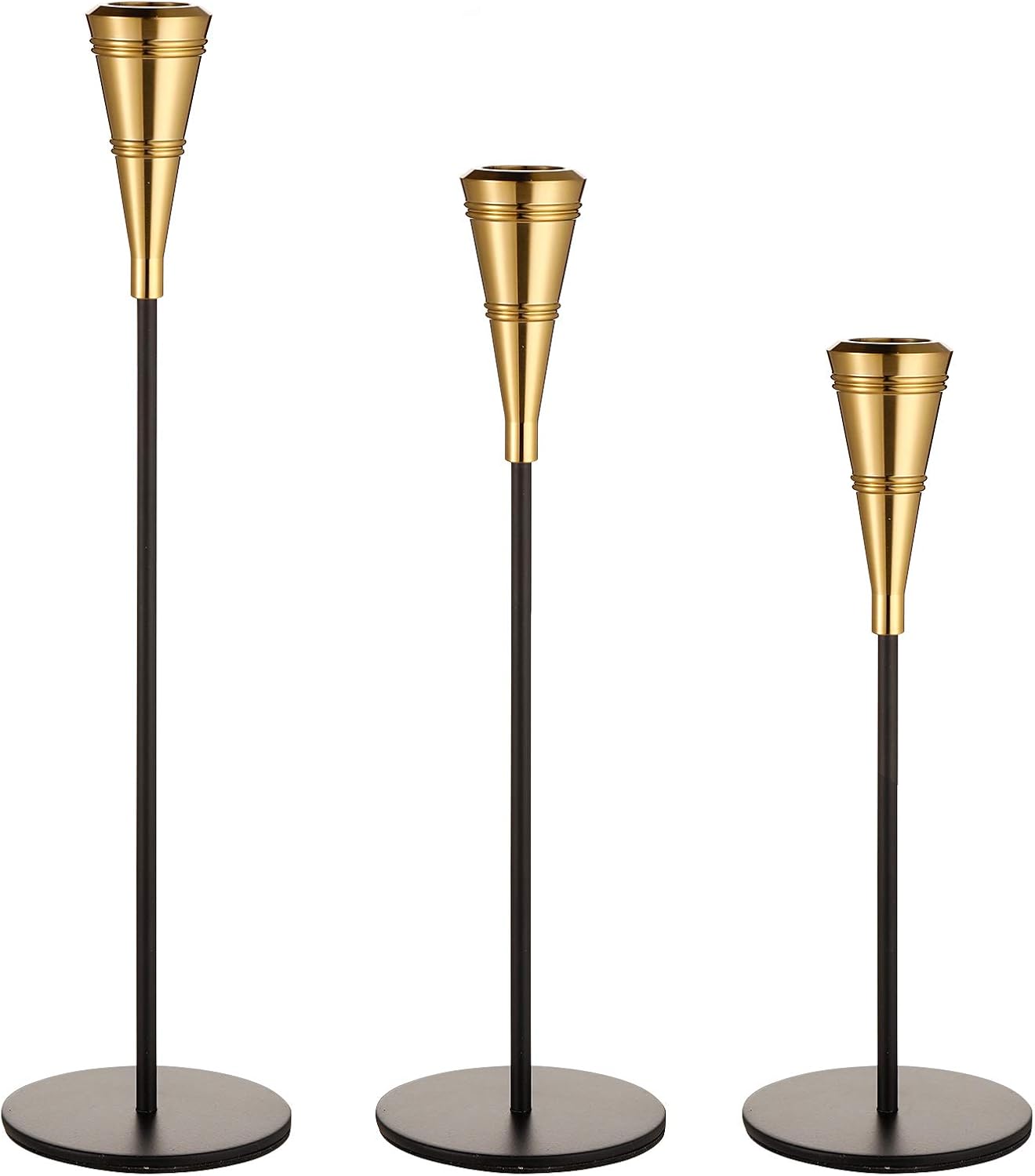 ENJINKAIL Taper Candle Holders - Black & Gold Candlestick Holders, Decorative Candle Sticks Set of 3, Fits 3/4 Inch Thick Candle&Led Candles, for Wedding, Church, Table, Holiday Decoration