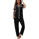 ZMJ Womens Pajamas Sets 2 Piece Button Up Pj Sets Short Sleeve with Long Pant