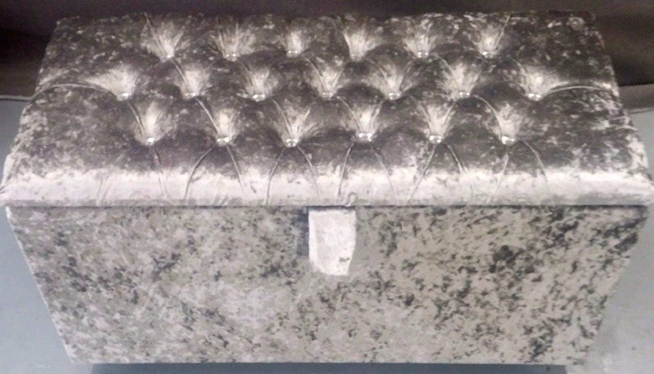 Chesterfield Crushed Velvet Diamante Ottoman Pouffe Storage Box Toy box Blanket Box (Medium 30", Silver)