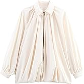 Xunger Women's Puffed Bomber Jacket Oversized Streetwear Casual Batwing Sleeve Lapel Collar Zip Front Pleated Shirts