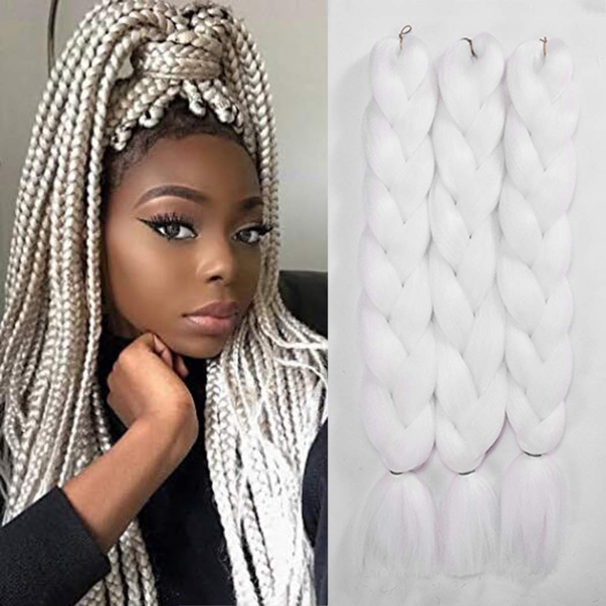 Amazon Com Yrenrea 24 Kanekalon Synthetic White Braids African
