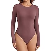 Avidlove Women's Crew Neck Long Sleeve Bodysuits Basic Slim Tops Double Lined Thong Bodysuit