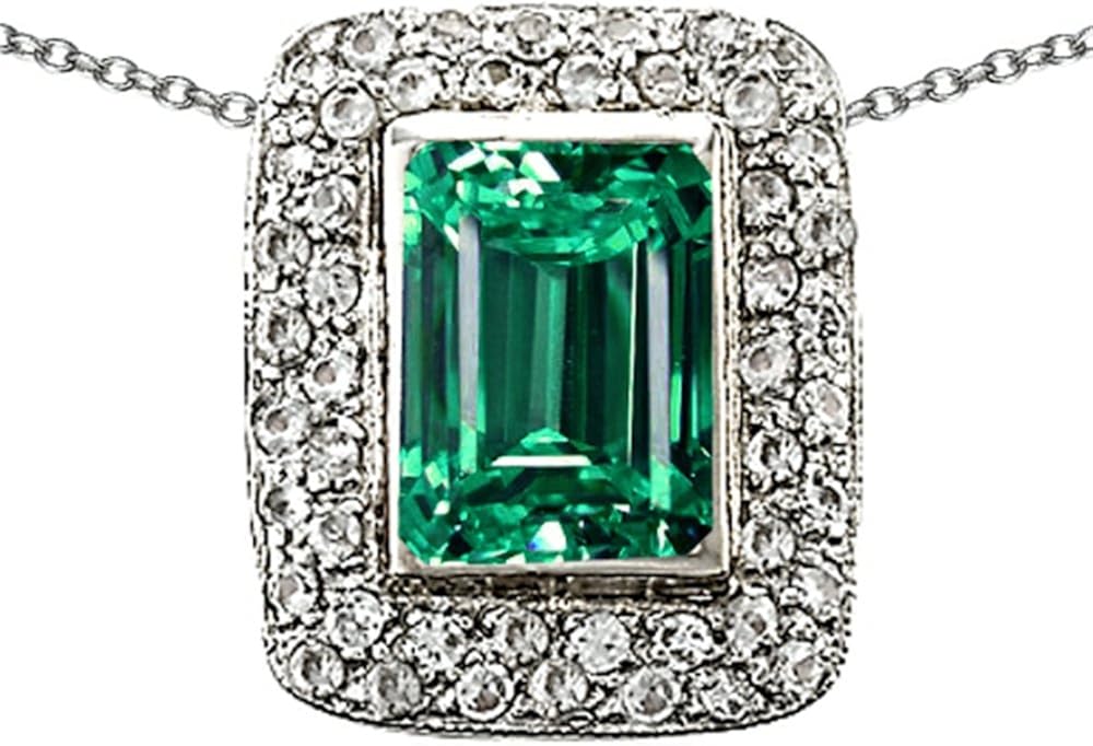 Star K Emerald Cut Simulated Emerald Pendant Necklace