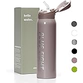 pluseight Insulated Water Bottle With Straw, 16 oz Leak Proof 18/8 Stainless Steel Vacuum Tumbler for Sports, Gym or Office, BPA-Free Keep Cold 24H Hot 12H (Grey pink)