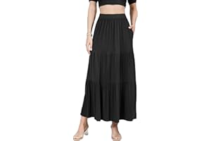 BXGMATAG Elastic Waist Ankle Length Skirt Casual Long Skirt High Waisted Skirt Maxi Skirt Reg and Plus Size Skirt