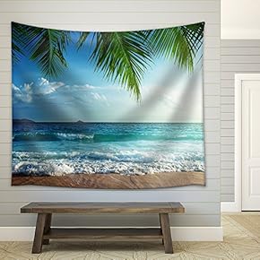 Sunset on Seychelles Beach - Fabric Wall Tapestry Home Decor - 51x60 inches