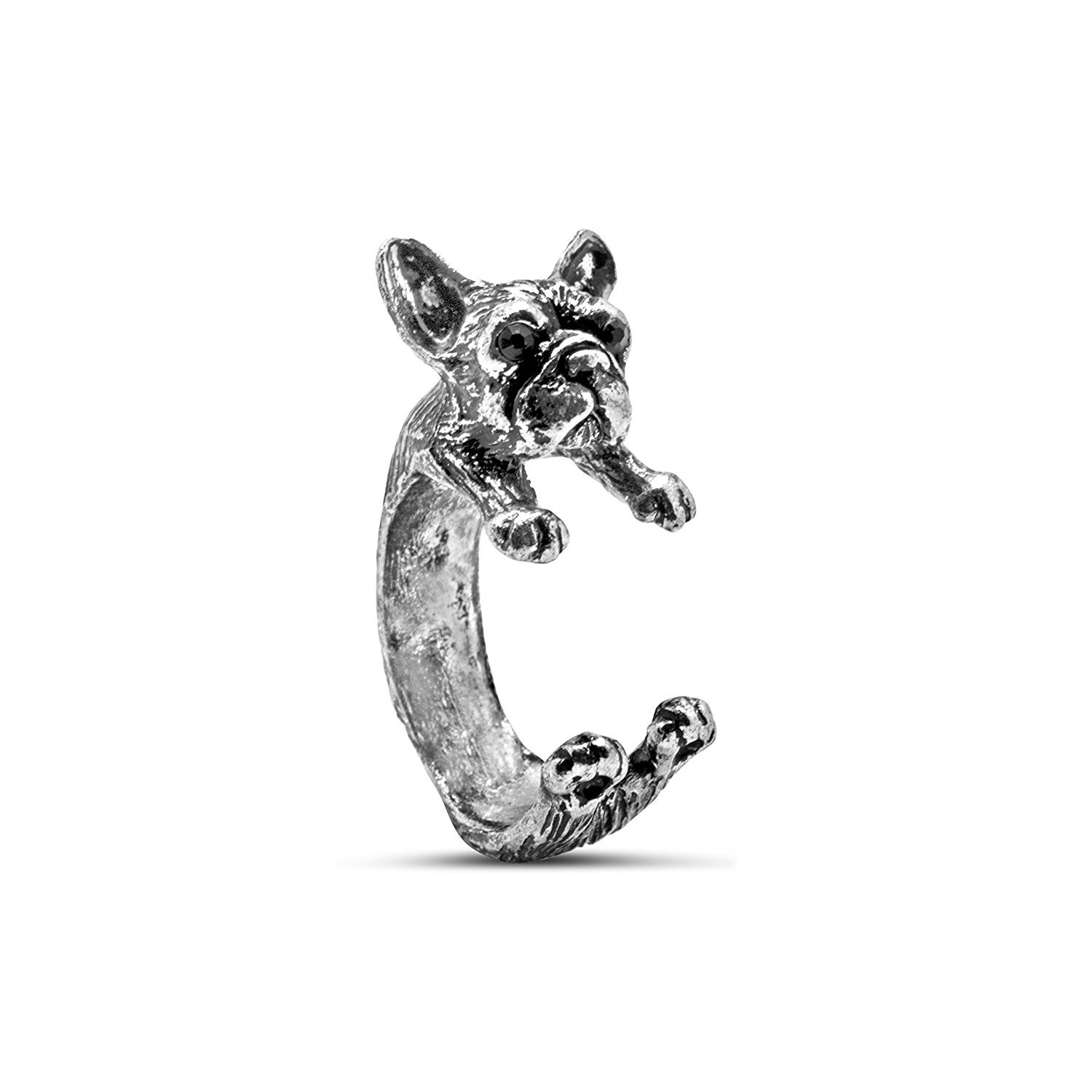 Serebra Jewelry French Bulldog Ring in Silver-Tone Adjustable Size Unisex