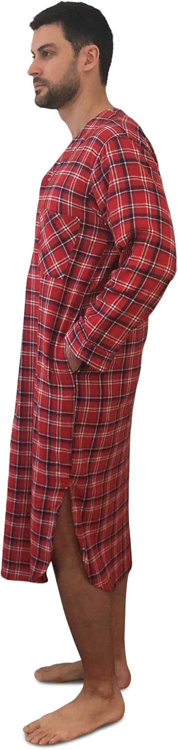 Andrew Scott Men's 2 Pack Lightweight Cotton Flannel Sleep Shirt, Long Henley Nightshirt Pajamas at  Men’s Clothing store