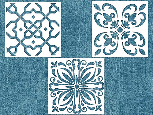 Stencils Set (12x12 Inch) Laser Cut Painting Stencil Wall Tile Fabric Cloth Wood Stencils -Reusable Template( Pack of 3 ) (PH-1)